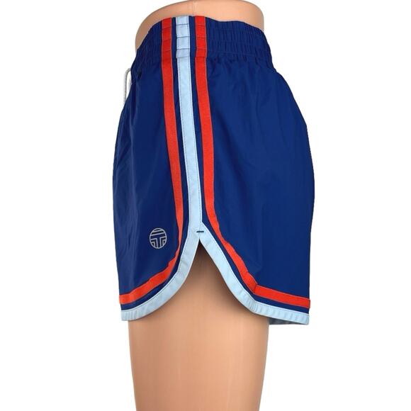 Tory Burch Sport Blue High Rise Drawstring Striped Trim Athletic Short Size S - Picture 2 of 4